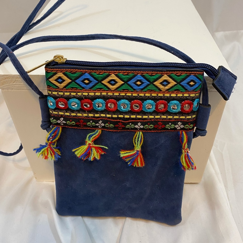 Vintage crossbody navy tassel purse thin strap - Picture 3 of 7